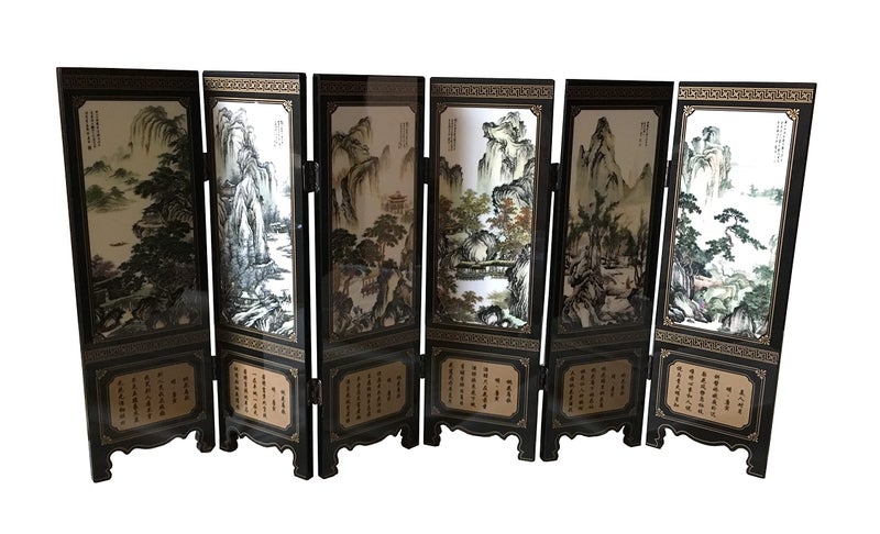 APERFECT Decorations for The Home  6 Panel Divider  Mini Folding Screen  Chinese Lacquerware  Mini Desktop Folding Screen  Feng Shui Ornaments  Oriental Gift  Business Gift - Image 1